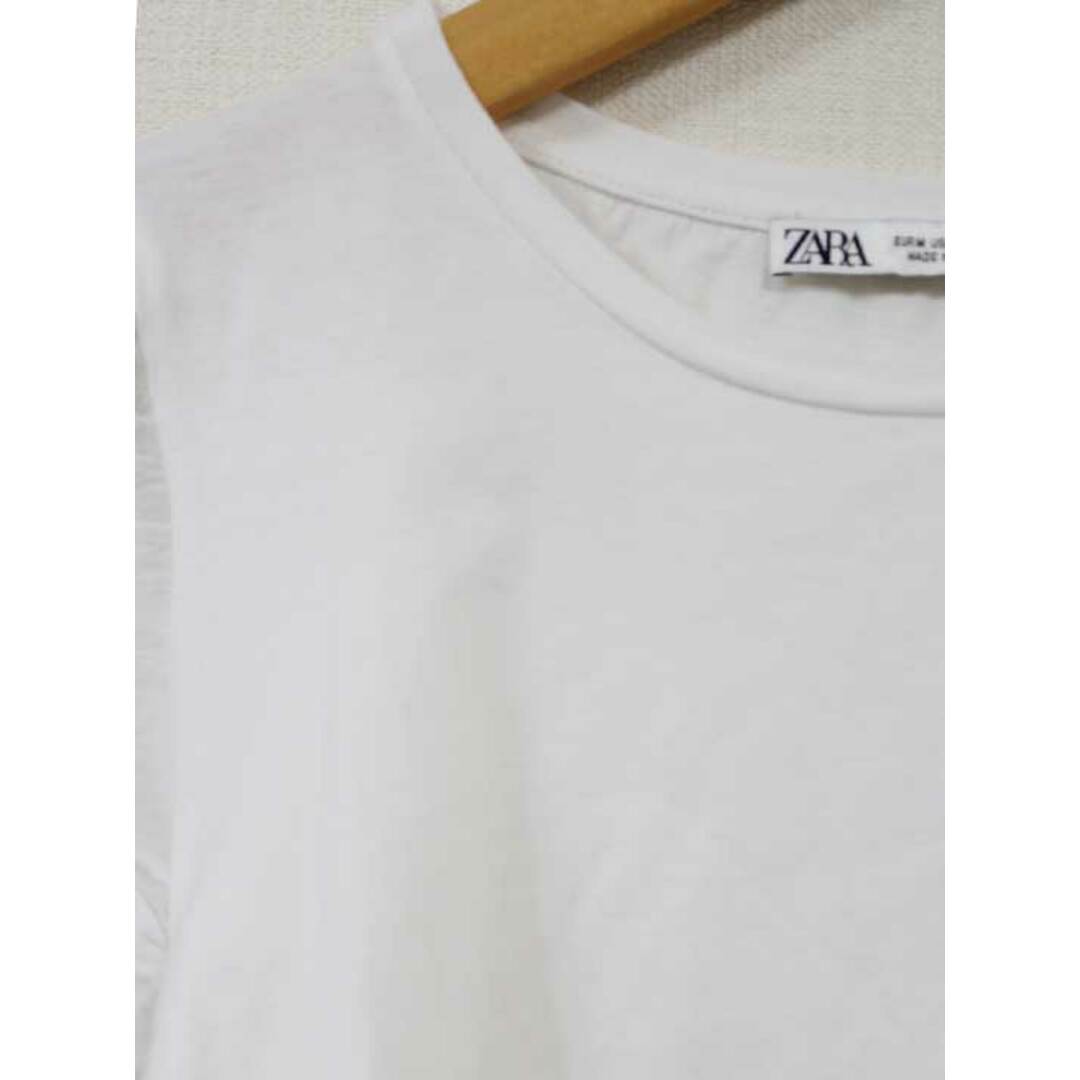 ZARA(ザラ)の【春物 新入荷】☆ZARA/ザラ☆袖切替カットソー/カットソー/Tシャツ/ロンＴ/長袖/クルーネック/シースルー袖/無地 ホワイト/白 レディース M【中古】春夏 923042 レディースのトップス(Tシャツ(半袖/袖なし))の商品写真