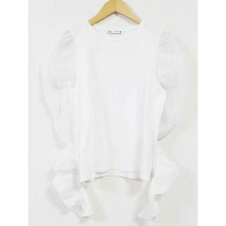 ザラ(ZARA)の【春物 新入荷】☆ZARA/ザラ☆袖切替カットソー/カットソー/Tシャツ/ロンＴ/長袖/クルーネック/シースルー袖/無地 ホワイト/白 レディース M【中古】春夏 923042(Tシャツ(半袖/袖なし))