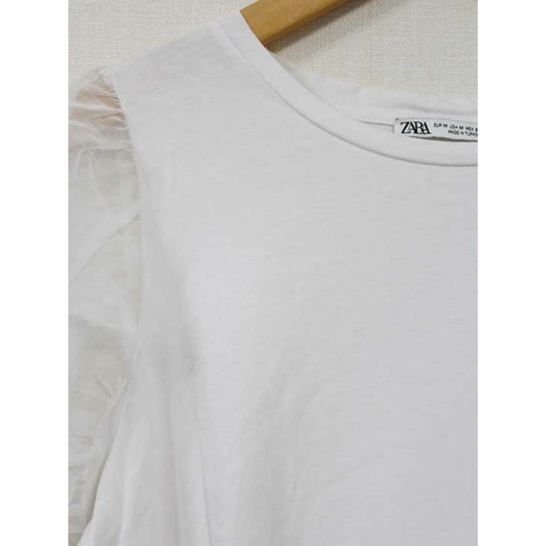 ZARA(ザラ)の【春物 新入荷】☆ZARA/ザラ☆袖切替カットソー/カットソー/Tシャツ/五分袖/シースルー袖/無地 ホワイト/白 レディース M【中古】春夏 923042 レディースのトップス(Tシャツ(半袖/袖なし))の商品写真