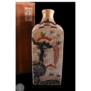 アリタヤキ(有田焼)の大珍品大値引き  古伊万里  色絵，絵花，絵付角徳利  箱付 美術品  超お買得(陶芸)