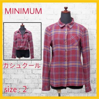 ミニマム(MINIMUM)の美品 ミニマム シャツ ネルシャツ チェック カシュクール 長袖 2 M エンジ(シャツ/ブラウス(長袖/七分))