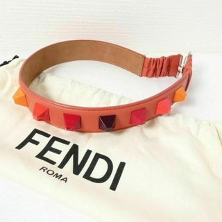 フェンディ(FENDI)の極美品 フェンディ レザー スタッズ ベルト ストラップ オレンジ TG38(ベルト)