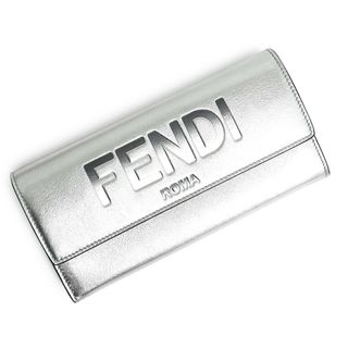 フェンディ(FENDI)のフェンディ グラデーションロゴ エンボス コンチネンタル ウォレット 二つ折り長財布 カーフスキン レザー メタリックシルバー ゴールド金具 8M0251 箱付 FENDI（新品・未使用品）(財布)