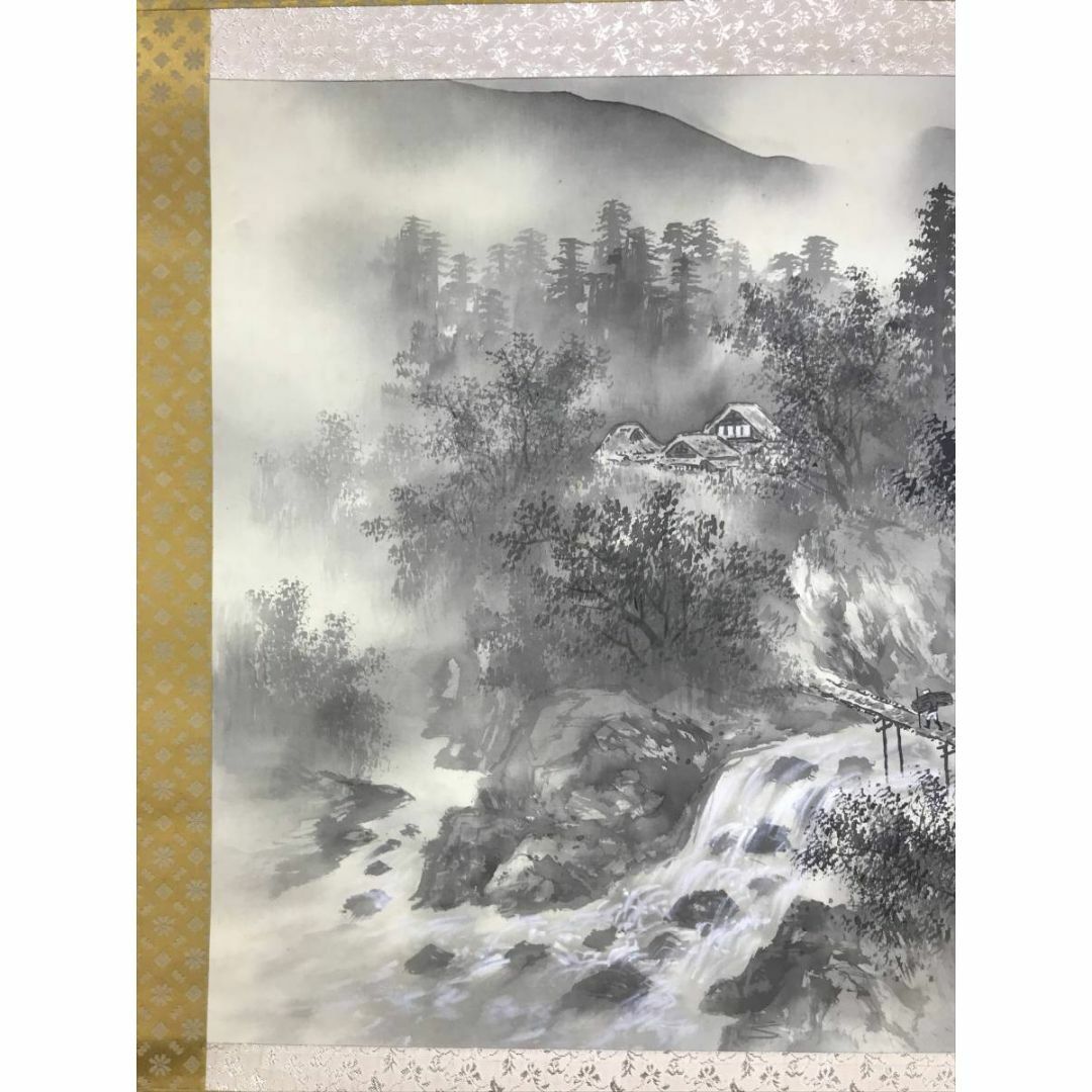 真作/鈴木耕道/山水帰樵図/山水図/横物/掛軸☆宝船☆AD-842の 真作/鈴木耕道/山水帰樵図/山水図/横物/掛軸☆宝船☆AD-842の