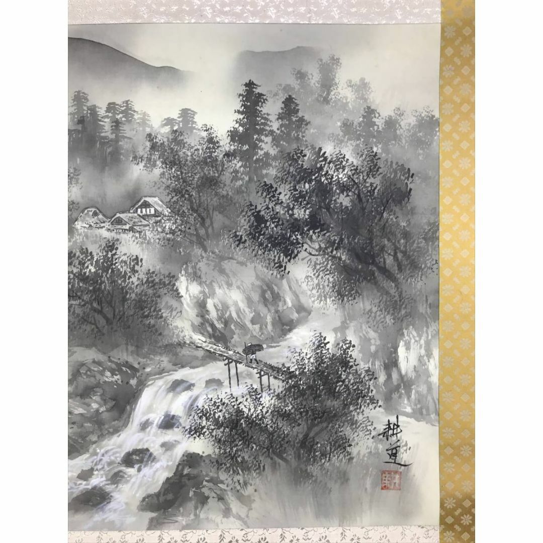 真作/鈴木耕道/山水帰樵図/山水図/横物/掛軸☆宝船☆AD-842の 真作/鈴木耕道/山水帰樵図/山水図/横物/掛軸☆宝船☆AD-842の