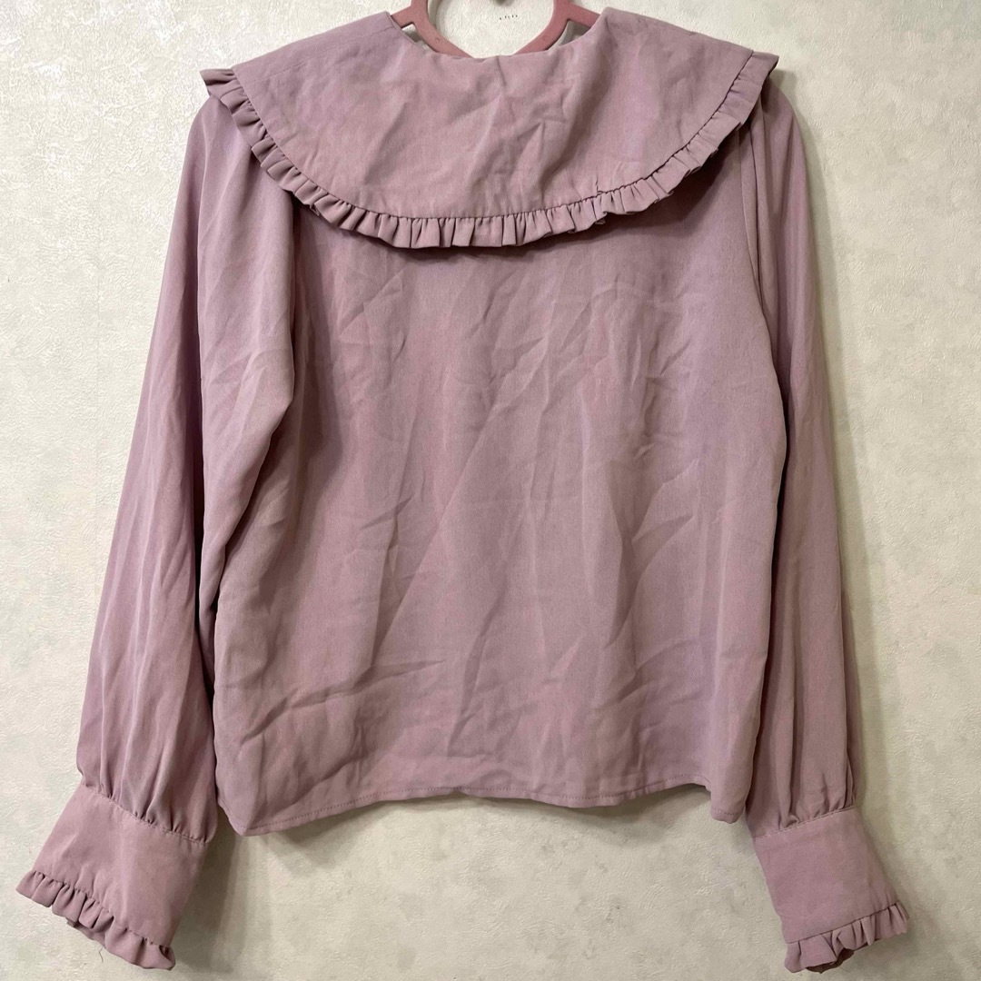 ピンク セーラー襟フリルブラウス LLサイズ 大きいサイズ レディースのトップス(シャツ/ブラウス(長袖/七分))の商品写真