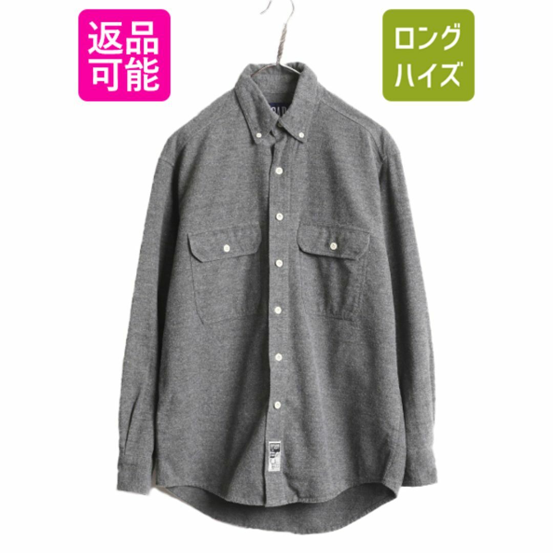 90s OLD GAP ボタンダウン フランネル シャツ メンズ S / 90年代 オールド ギャップ 無地 長袖シャツ ネルシャツ アウトドア 旧タグ グレー メンズのトップス(シャツ)の商品写真