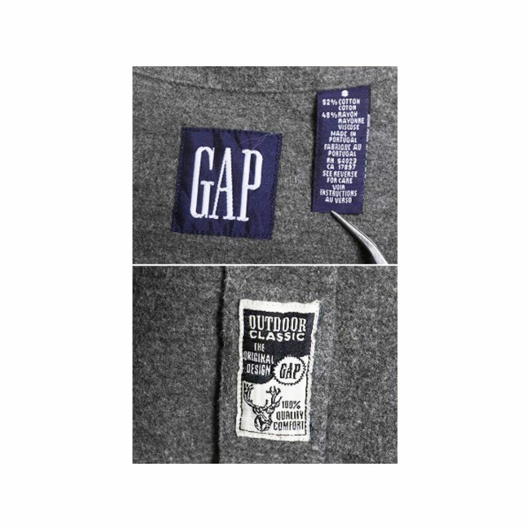 90s OLD GAP ボタンダウン フランネル シャツ メンズ S / 90年代 オールド ギャップ 無地 長袖シャツ ネルシャツ アウトドア 旧タグ グレー メンズのトップス(シャツ)の商品写真