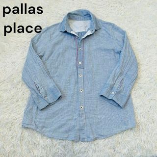 pallas place パラスパレス　リネン混　シャツ　ブルー(シャツ/ブラウス(長袖/七分))