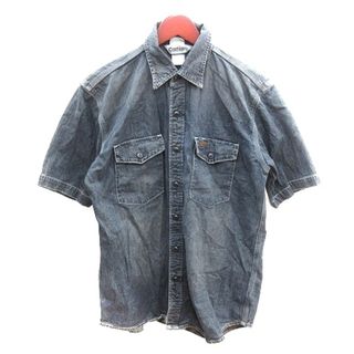 カーハート(carhartt)のカーハート ダンガリーシャツ デニム ステンカラー ダメージ加工 半袖 L 紺(シャツ)