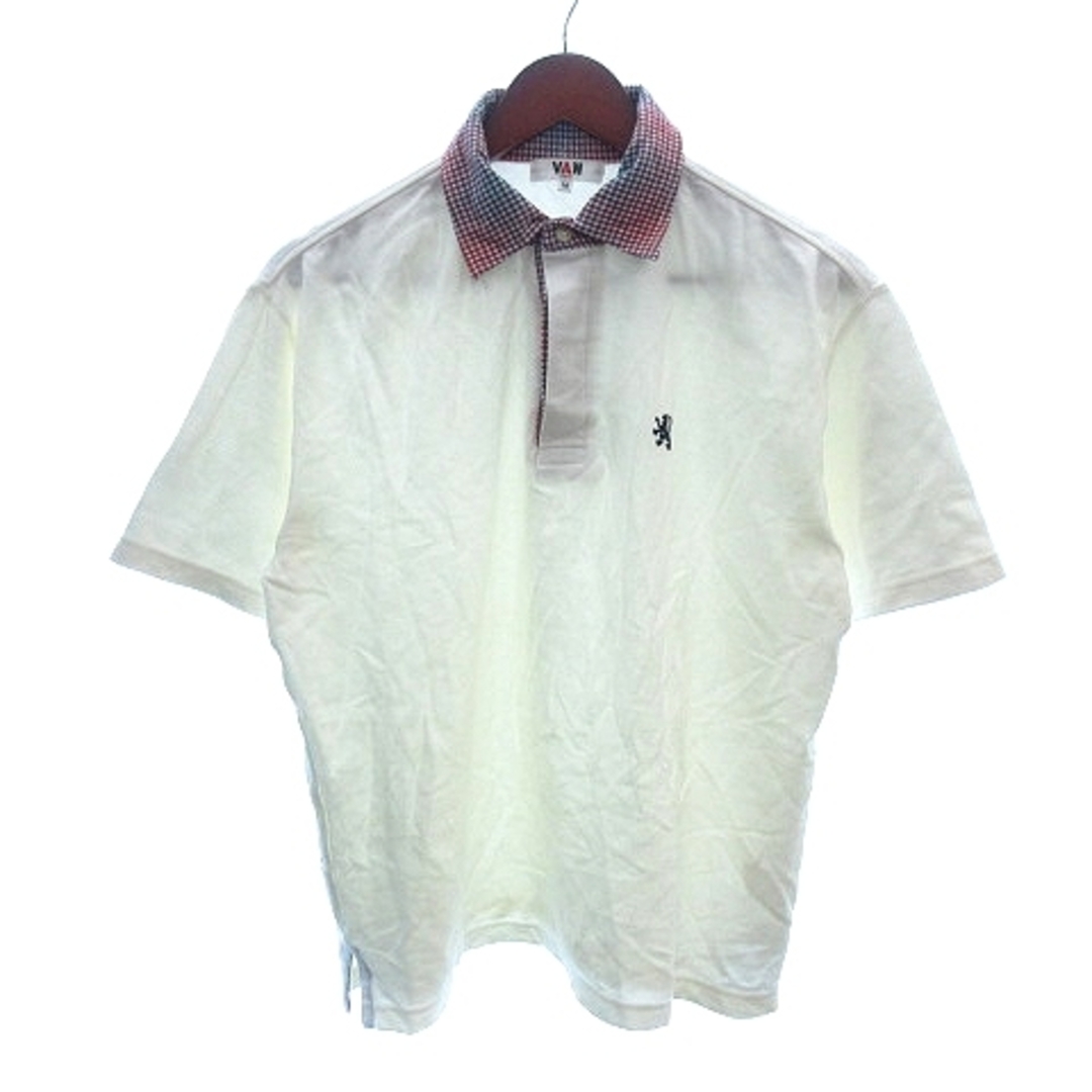 ヴァン ヂャケット ポロシャツ 鹿の子 切替 刺繍 チェック 半袖 M 白 メンズのトップス(ポロシャツ)の商品写真