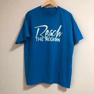 ギルタン(GILDAN)のUS古着　Tシャツ　ギルダン　ブルー　水色　プリント　XLサイズ　ゆるだぼ(Tシャツ/カットソー(半袖/袖なし))