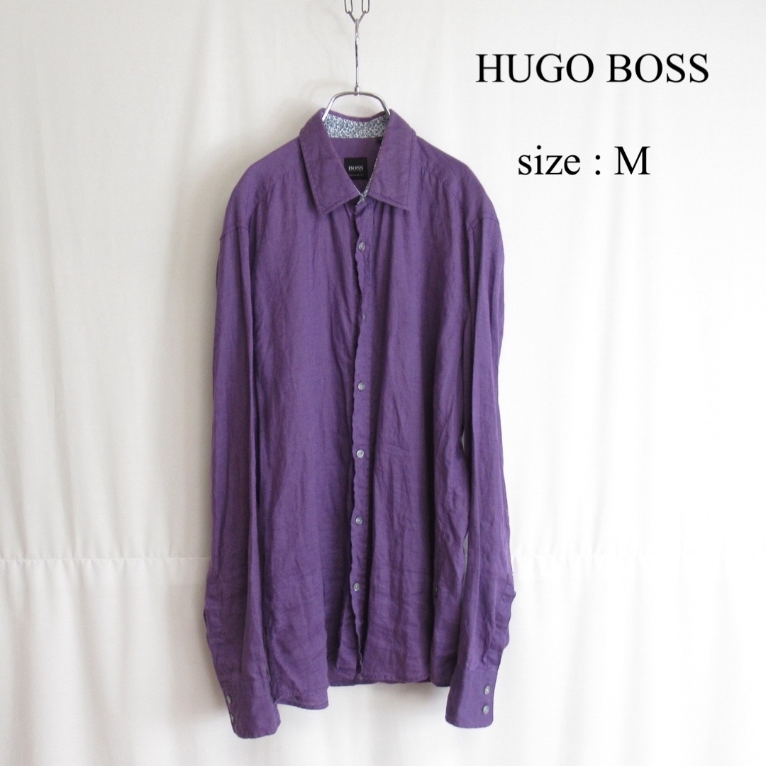 HUGO BOSS(ヒューゴボス)のHUGO BOSS レギュラーカラー リネン シャツ 麻 トルコ製 M相当 紫 メンズのトップス(シャツ)の商品写真