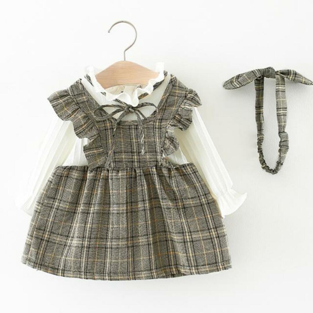 【並行輸入】ベビードレス 長袖 ヘアバンド付き キッズ/ベビー/マタニティのキッズ服女の子用(90cm~)(ワンピース)の商品写真