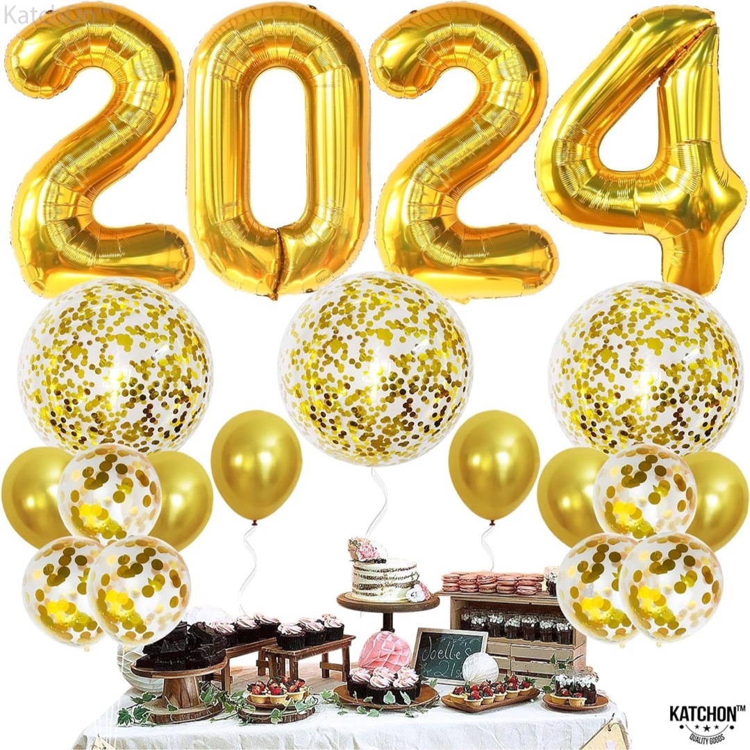 処分特価⭐️ 2024 バルーン　32インチ ゴールド 巨大 紙吹雪バルーン ハンドメイドのパーティー(ガーランド)の商品写真