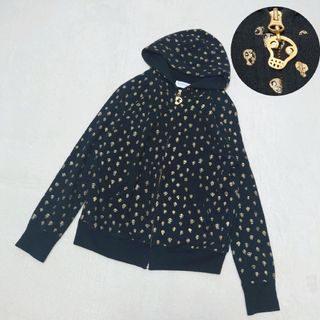 ツモリチサト(TSUMORI CHISATO)の希少デザイン　ツモリチサト　パーカー　ドクロ　総柄　ドクロチャーム　黒　日本製(パーカー)