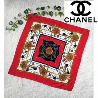 シャネル(CHANEL)のCHANEL シャネル 大判 スカーフ チェーン柄 シルク ジュエリー柄 白(バンダナ/スカーフ)