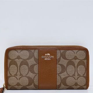 コーチ(COACH)の☆美品☆送料無料☆COACHコーチシグネチャーPVCラウンドファスナー長財布☆(財布)