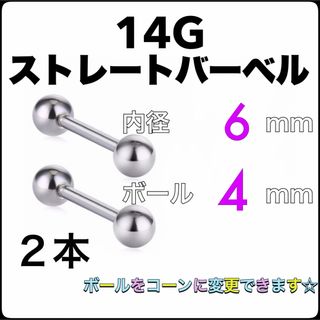 14G ストレートバーベル ピアス 2本【6×4】(ピアス)