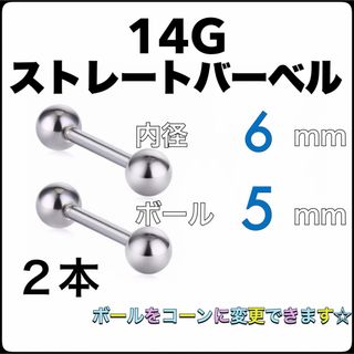 14G ストレートバーベル ピアス 2本【6×5】(ピアス)