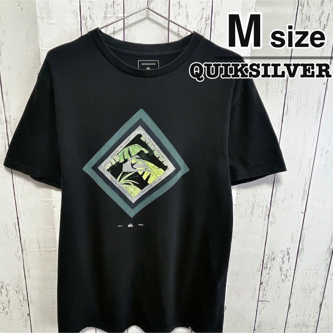 QUIKSILVER(クイックシルバー)のQUIKSILVER　Tシャツ　M　ブラック　黒　プリント　ロゴ　USA古着 メンズのトップス(Tシャツ/カットソー(半袖/袖なし))の商品写真