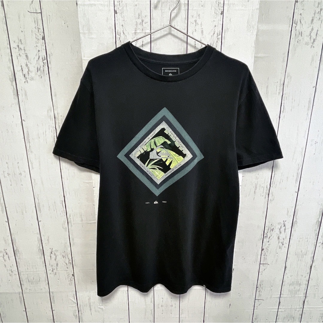 QUIKSILVER(クイックシルバー)のQUIKSILVER　Tシャツ　M　ブラック　黒　プリント　ロゴ　USA古着 メンズのトップス(Tシャツ/カットソー(半袖/袖なし))の商品写真