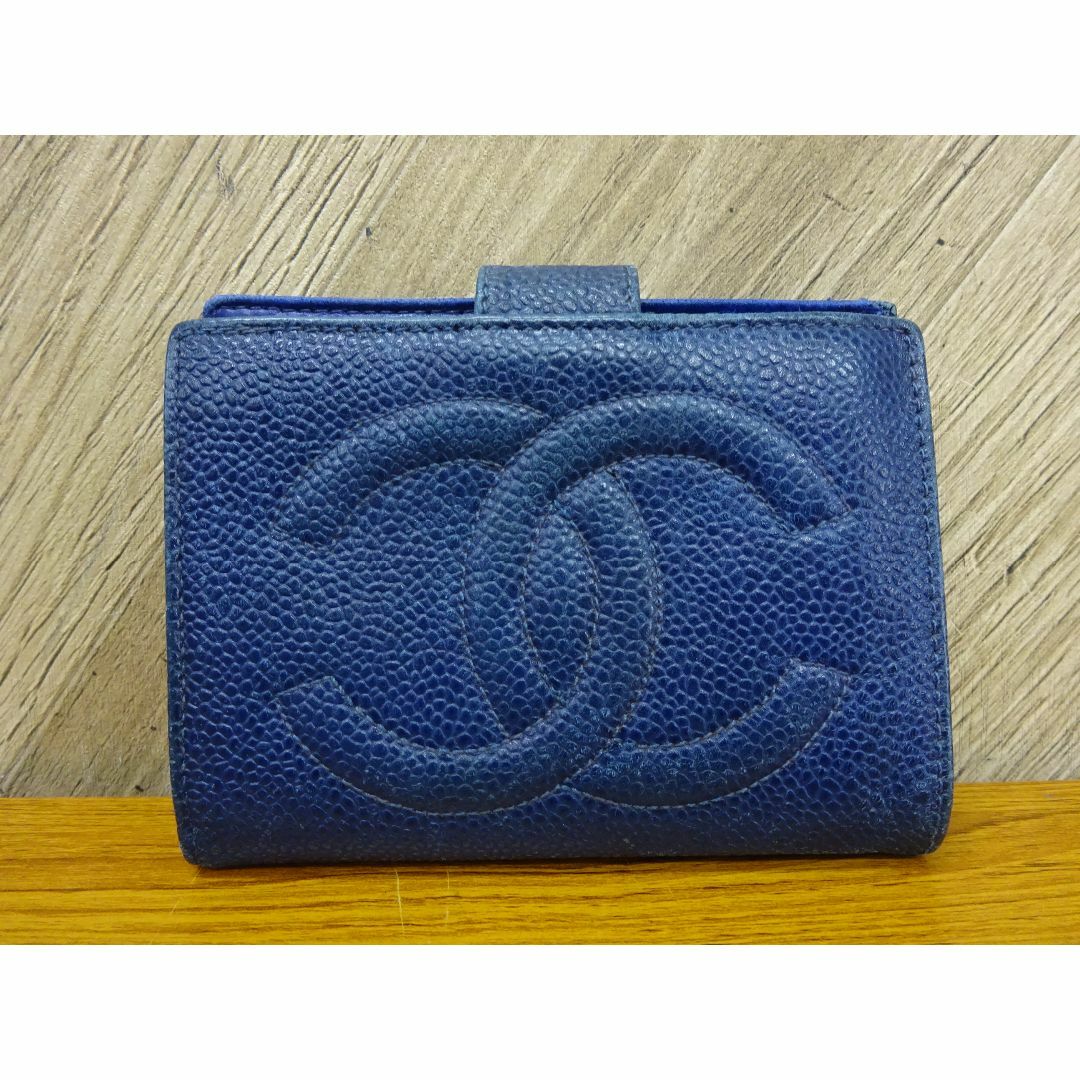 CHANEL - K静051/ CHANEL レザー 財布 ブルー系 二つ折り ウォレット