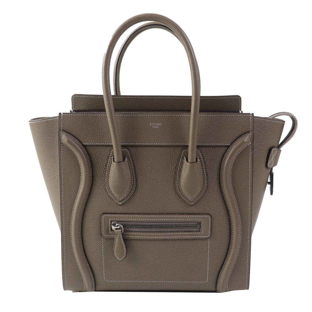 CELINE - 極美品◎CELINE セリーヌ 18979 ラゲージ マイクロショッパー スリ（グレージュ） ドラムドカーフスキン ハンドバッグ 保存袋付き イタリア製 レディース 定価462,000円