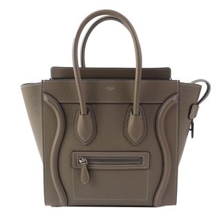 セリーヌ(celine)の極美品◎CELINE セリーヌ 18979 ラゲージ マイクロショッパー スリ（グレージュ） ドラムドカーフスキン ハンドバッグ 保存袋付き イタリア製 レディース 定価462,000円(ハンドバッグ)