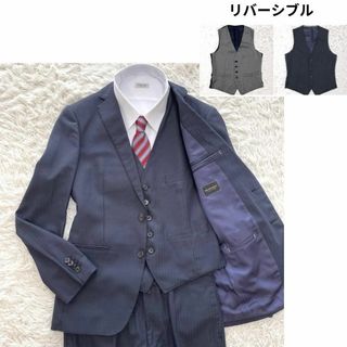 スーツカンパニー(THE SUIT COMPANY)の美品 L スーツカンパニー 3P スーツ セットアップ 紺 リバーシブル ベスト(セットアップ)