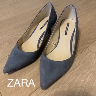 ZARA    ポインテッドパンプス　36    くすみブルー(ハイヒール/パンプス)