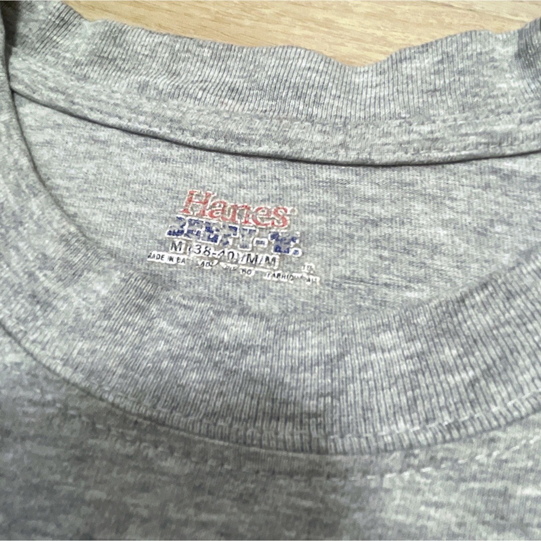 Hanes(ヘインズ)のHanes　Tシャツ　M　グレー　スクールロゴ　プリント　コットン　USA古着 メンズのトップス(Tシャツ/カットソー(半袖/袖なし))の商品写真