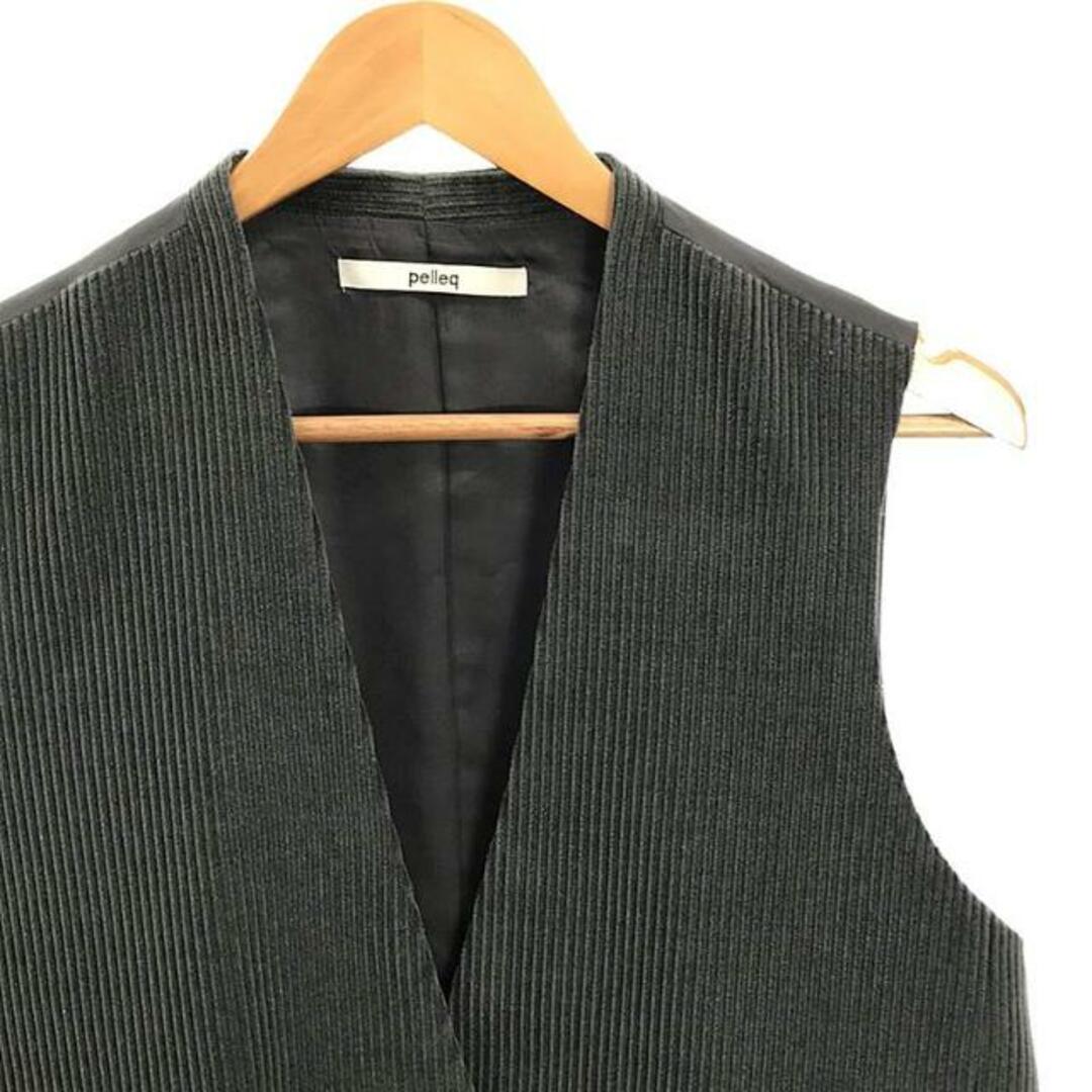 pelleq / ぺレック | 2022AW | W cord clorless waist coat ウール コーデュロイ カラーレス コート ベスト | 36 | グリーン系 | レディース レディースのトップス(ベスト/ジレ)の商品写真