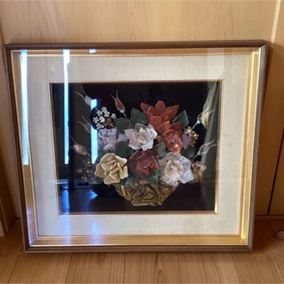 貴石画　宝石画　薔薇額絵　レトロ　アンティーク　ストーンアート　額絵　レトロ (絵画/タペストリー)