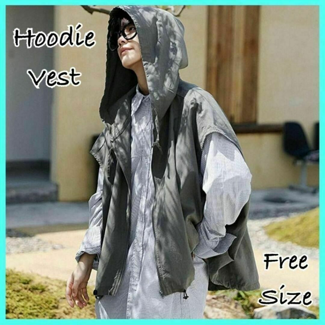 フードベスト パーカー ゆったり 韓国 秋物 メンズのジャケット/アウター(その他)の商品写真