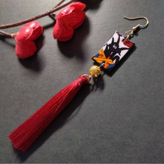 【和風】【片耳】花札＆タッセルピアス（菖蒲）（イヤリング）【着物】【袴】(ピアス)