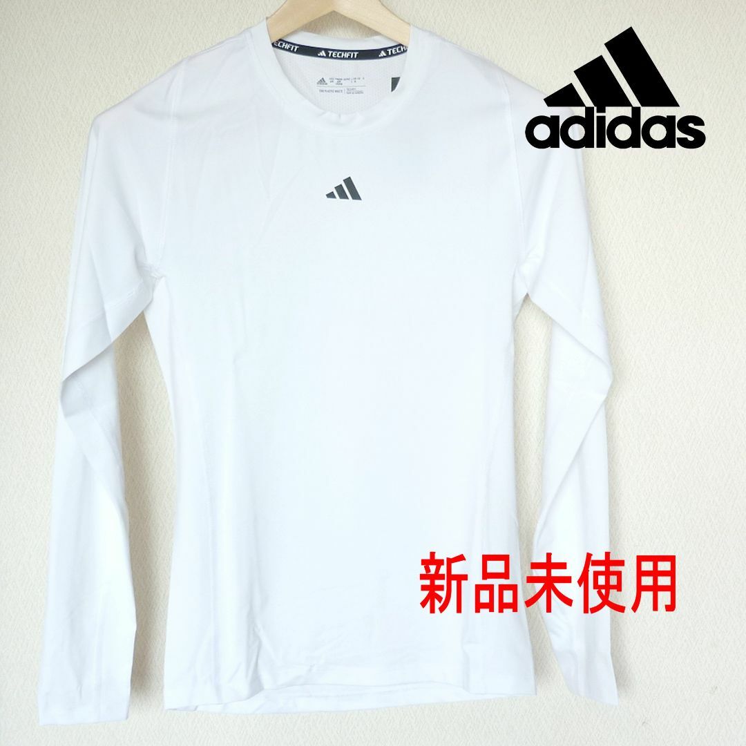 adidas(アディダス)の新品(メンズM)アディダス 白 テックフィット トレーニング長袖Tシャツ/ロンT メンズのトップス(Tシャツ/カットソー(七分/長袖))の商品写真