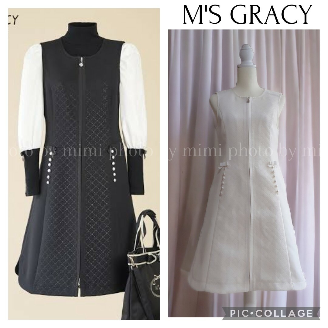 M'S GRACY(エムズグレイシー)のM'S GRACY*WEB掲載*パールリボンジレ レディースのワンピース(ひざ丈ワンピース)の商品写真