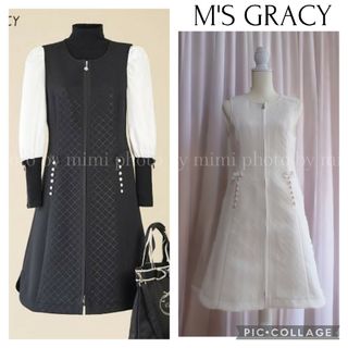 エムズグレイシー(M'S GRACY)のM'S GRACY*WEB掲載*パールリボンジレ(ひざ丈ワンピース)