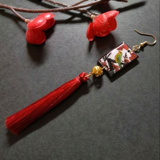 【和風】【片耳】花札＆タッセルのピアス（イヤリング）（梅）【着物】【和装】(ピアス)