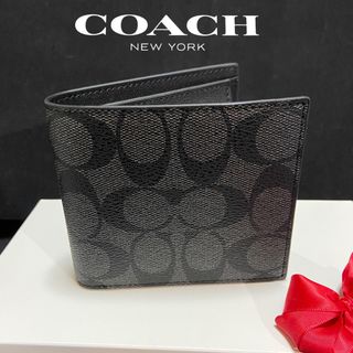 COACH - 贈り物にも☆コーチ 財布 スリム二つ折り ミニマル 人気の黒シグネチャー