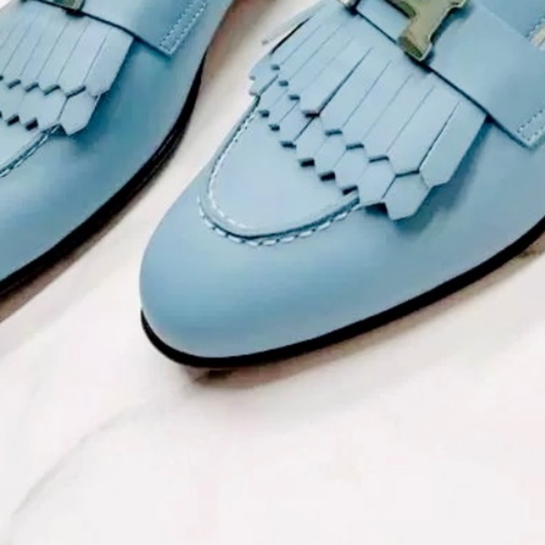 即納セール‼️ 39 フリンジ モカシン 水色 レディースの靴/シューズ(スリッポン/モカシン)の商品写真