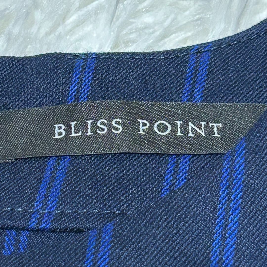 BLISS POINT(ブリスポイント)の【超美品】ブリスポイント ひざ丈ワンピース M ブルーストライプ ✓3156 レディースのワンピース(ひざ丈ワンピース)の商品写真