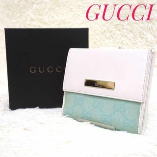 グッチ(Gucci)の✨レア＆状態良好✨　GUCCI　GG柄　Wホック　二つ折り財布 　白レザー(財布)