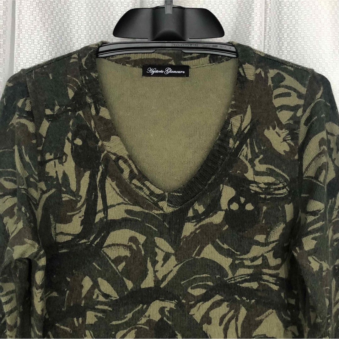 HYSTERIC GLAMOUR(ヒステリックグラマー)のスカル カモフラ総柄★Vネック ニットセーター ヒステリックグラマー CAMO レディースのトップス(ニット/セーター)の商品写真