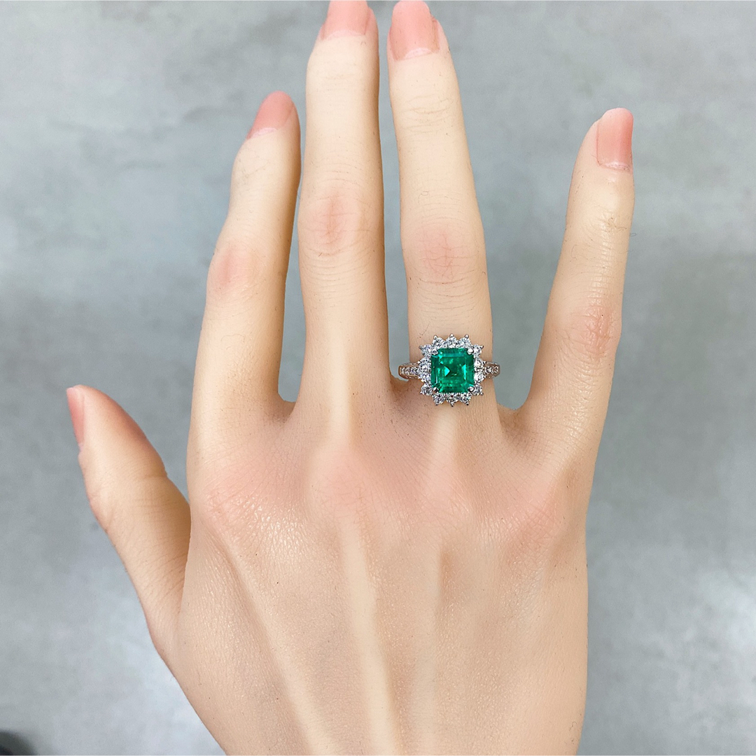 6.8g★1.94ct★✨エメラルド1.00ctダイヤモンドプラチナリング指輪 レディースのアクセサリー(リング(指輪))の商品写真