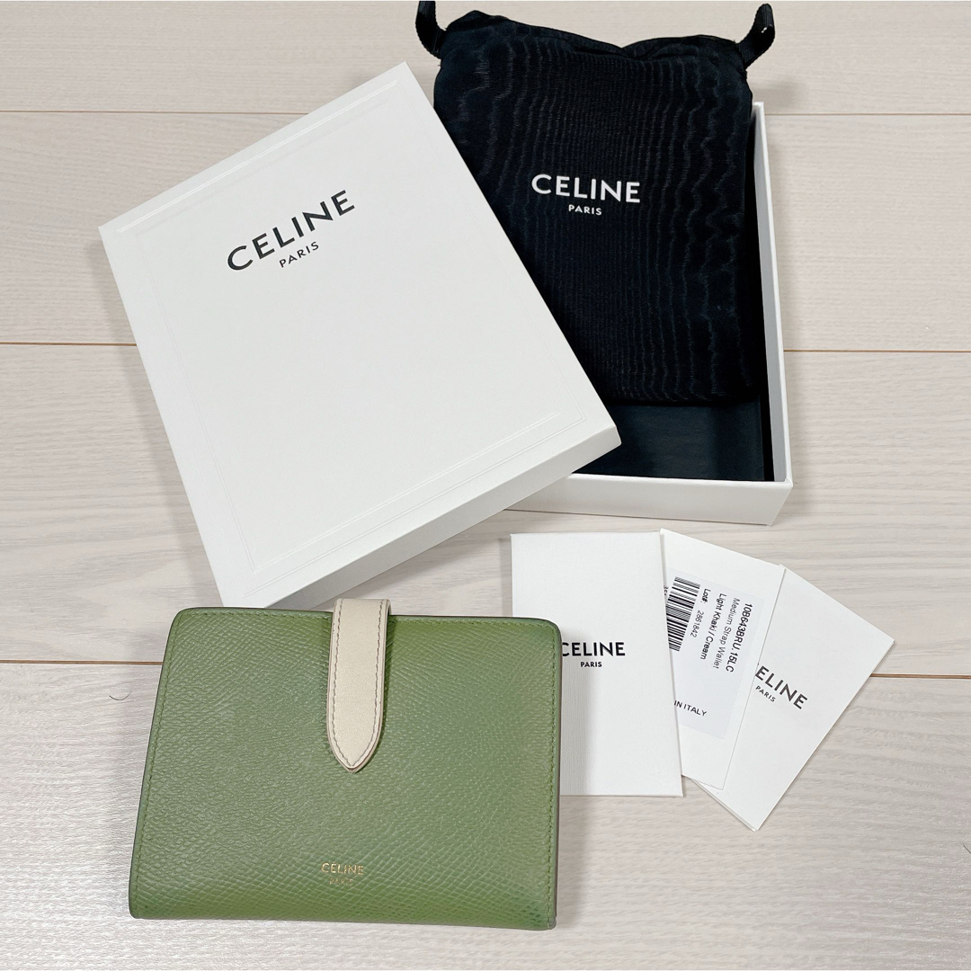 celine(セリーヌ)のセリーヌ CELINE ストラップウォレット　ミディアム　財布　カーキ＆クリーム レディースのファッション小物(財布)の商品写真