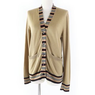 バーバリー(BURBERRY)の美品◎BURBERRY バーバリー 8010606  アイコンストライプ ウール カーディガン ポケット付き ニット  ベージュ M 正規品 レディース(カーディガン)