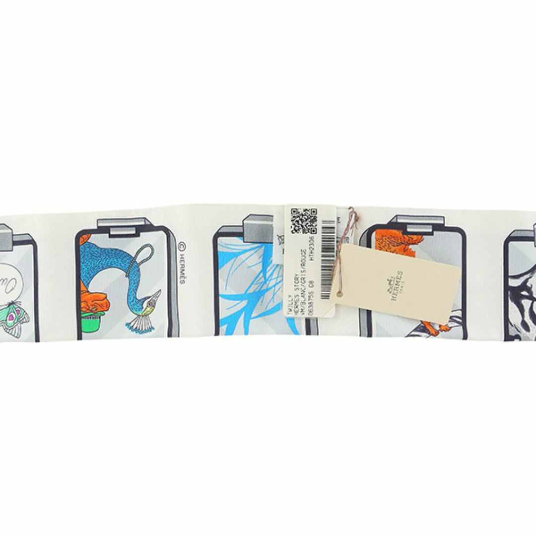 Hermes(エルメス)のエルメス ツイリー シルク エルメス・ストーリー 白 グレー レッド スカーフ ストール リボン バンダナ 新品 7273 レディースのファッション小物(バンダナ/スカーフ)の商品写真