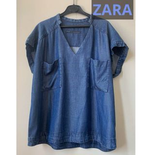 ザラ(ZARA)のZARA リヨセル　デニム　バンドカラー　ブラウス(シャツ/ブラウス(半袖/袖なし))